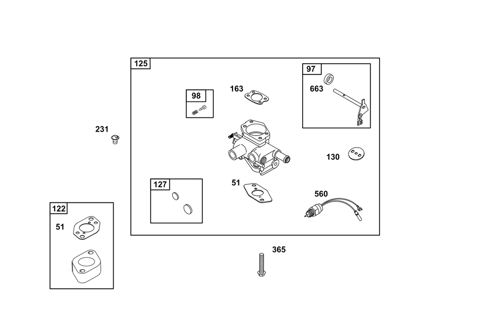Carburetor Group Diagram and Parts List for 359447-0119-E1  Briggs and Stratton Engine